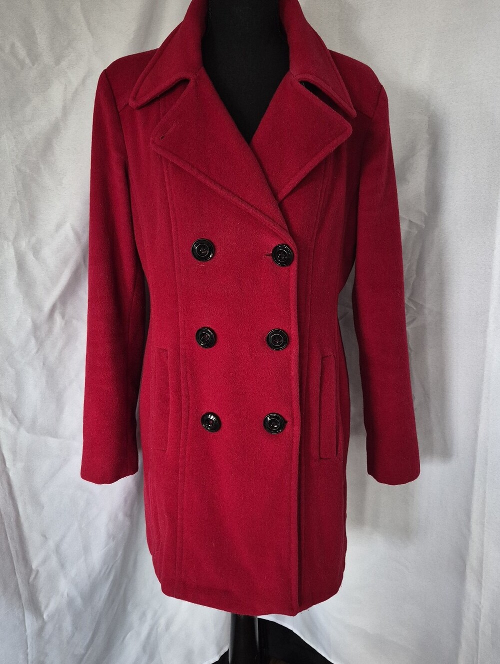 Anne Klein Red Double-Breasted Pea Coat